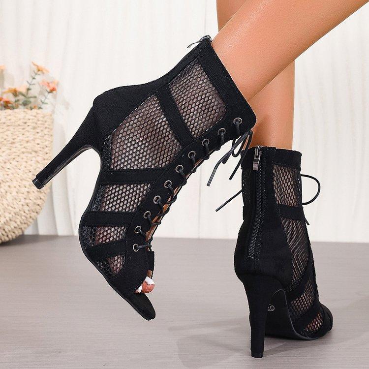 Fashion Spring Mesh Ankle Sandals Boots High Heels Sexy Booties Peep-toe Pumps Lady Party Shoes