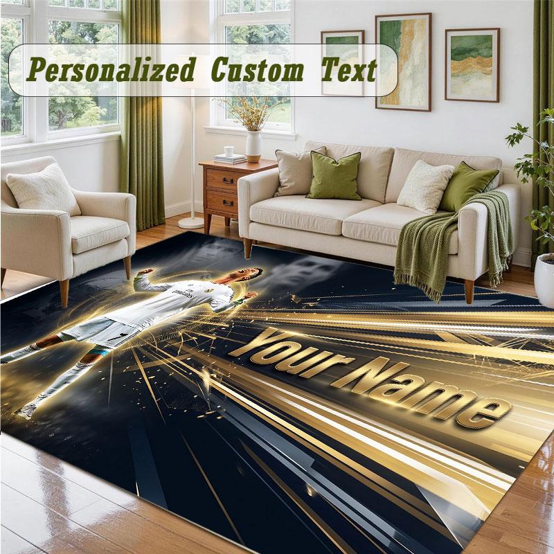 Crystal Velvet Square Rug Custom NameCristiano Ronaldo Pattern Non Slip Home Floor Decor Rug