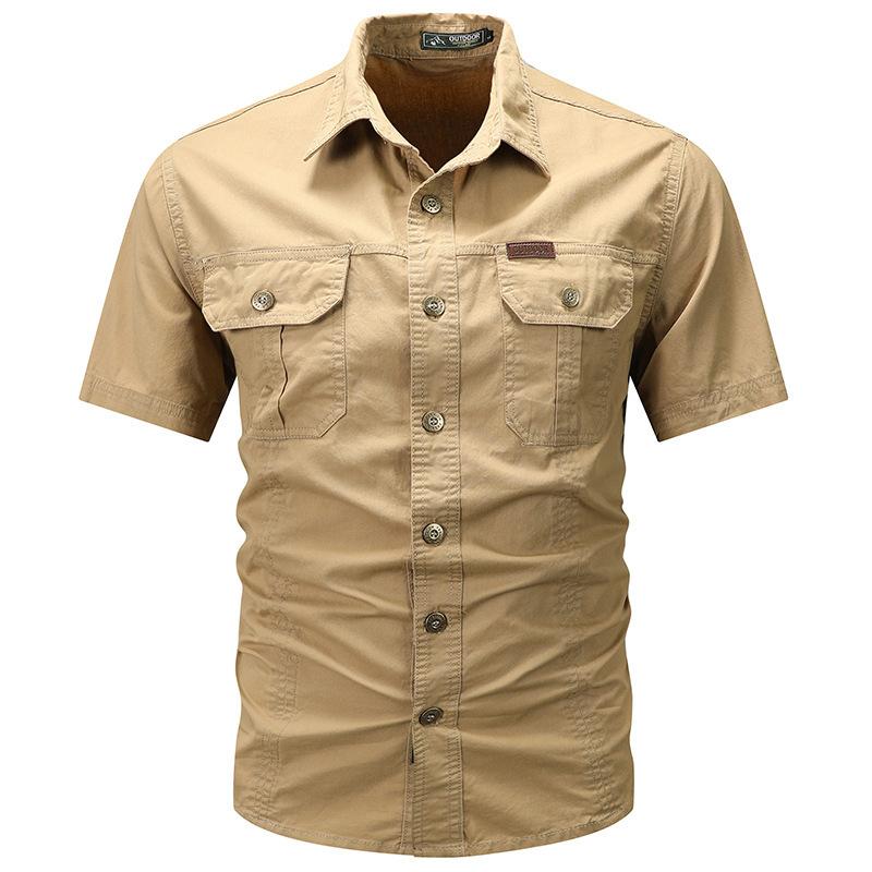 Men's New Summer Thin Short-sleeved Shirt Jacket Men's Solid Color Casual Pure Cotton Outdoor Tooling Shirt Top