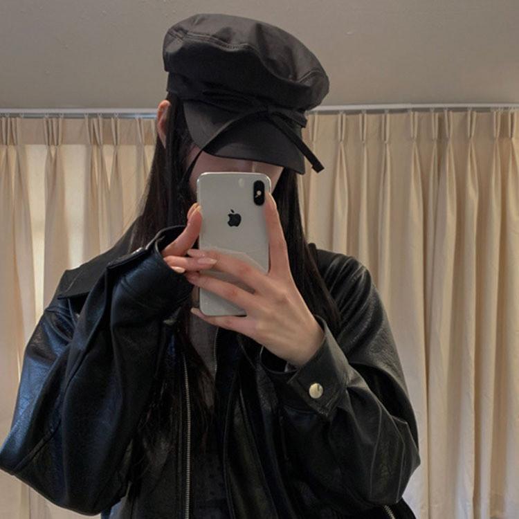 Stylish Beige Duckbill Cap With Unique Bowknot Design Perfect For Weather Warm