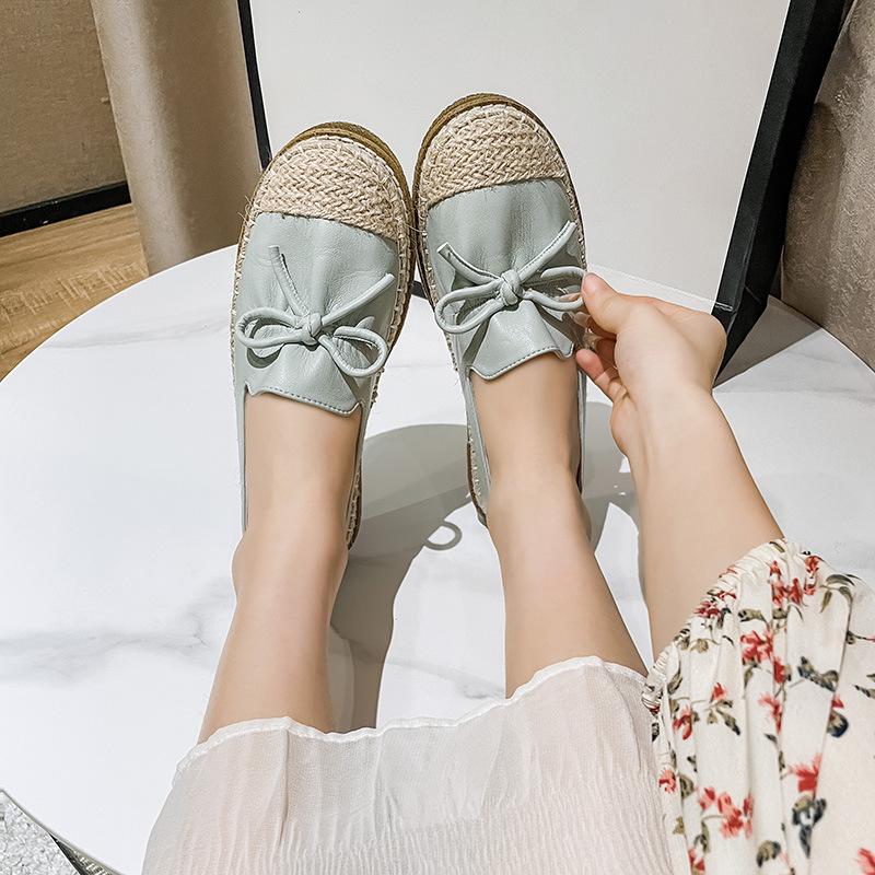 2024 Women Slip On Casual Loafers Hemp Woven Sole Single Shoe Ladies Shoes Female Leather Flats Shoes Plus Size 43 Fisherman's Shoes
