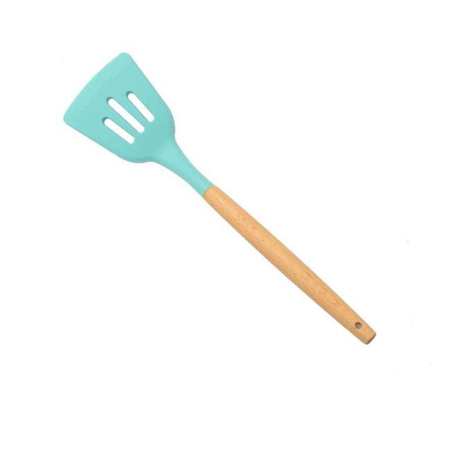 1PC Silicone Wood Turner Soup Spoon Spatula Brush Scraper Pasta Server Egg Beater Kitchen Cooking Tools Kitchenware Green/Pink
