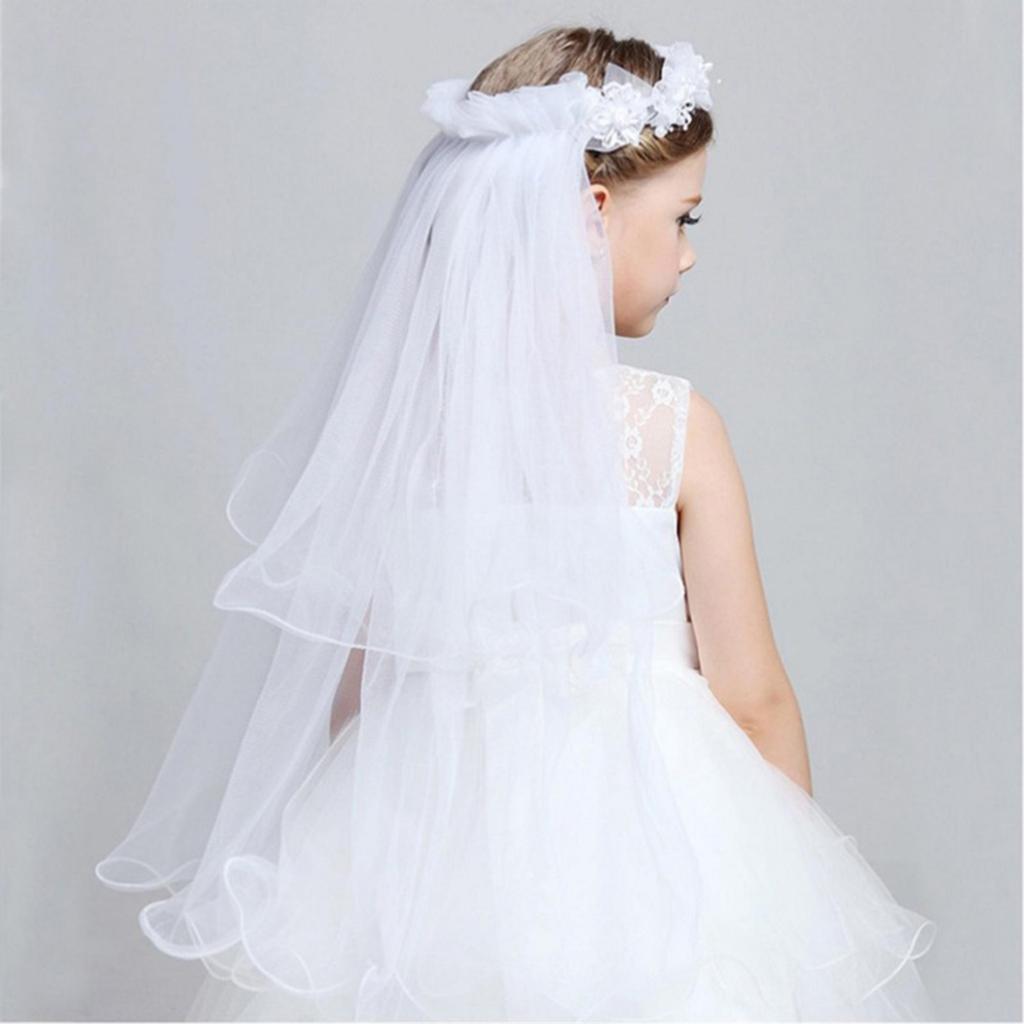 Children Lace Flower Crown Headband Veil for Girls Party Photography Accessories
