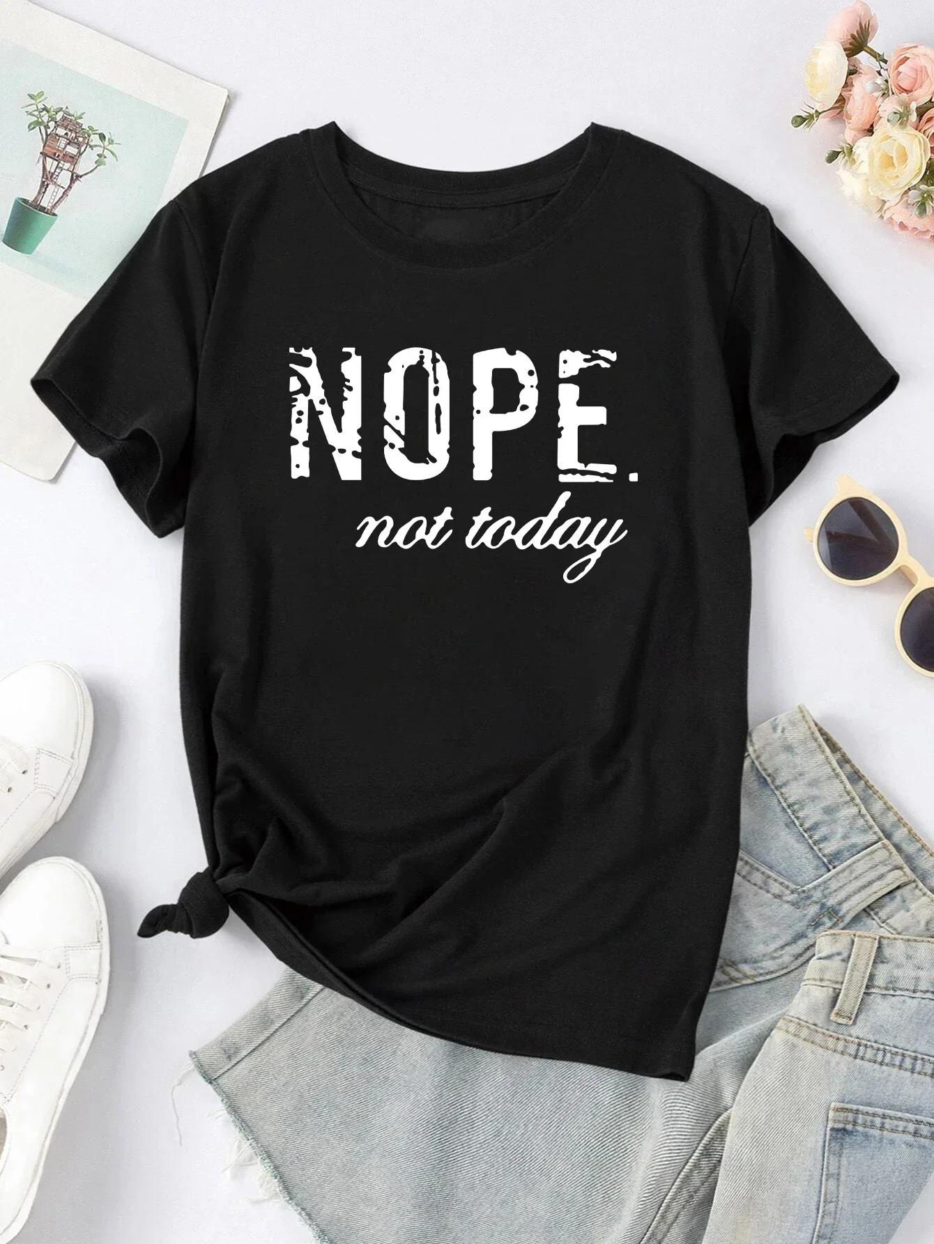Nope Not Today Plus Size Letter Print Graphic TShirt Cute Short Sleeve Crew Neck Shirt Casual Every Day Tops Womens Clothing S