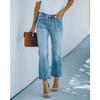 Button Wide Leg Denim High Waisted Women Street Hipster Plain Washed Blue Jeans Plus Size