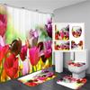 Tulip Flowers Bathroom Curtains Floral Fabric Shower Curtain Set Bath Mats Rugs Toilet Lid Cover Anti-Skid Carpet Home Decor