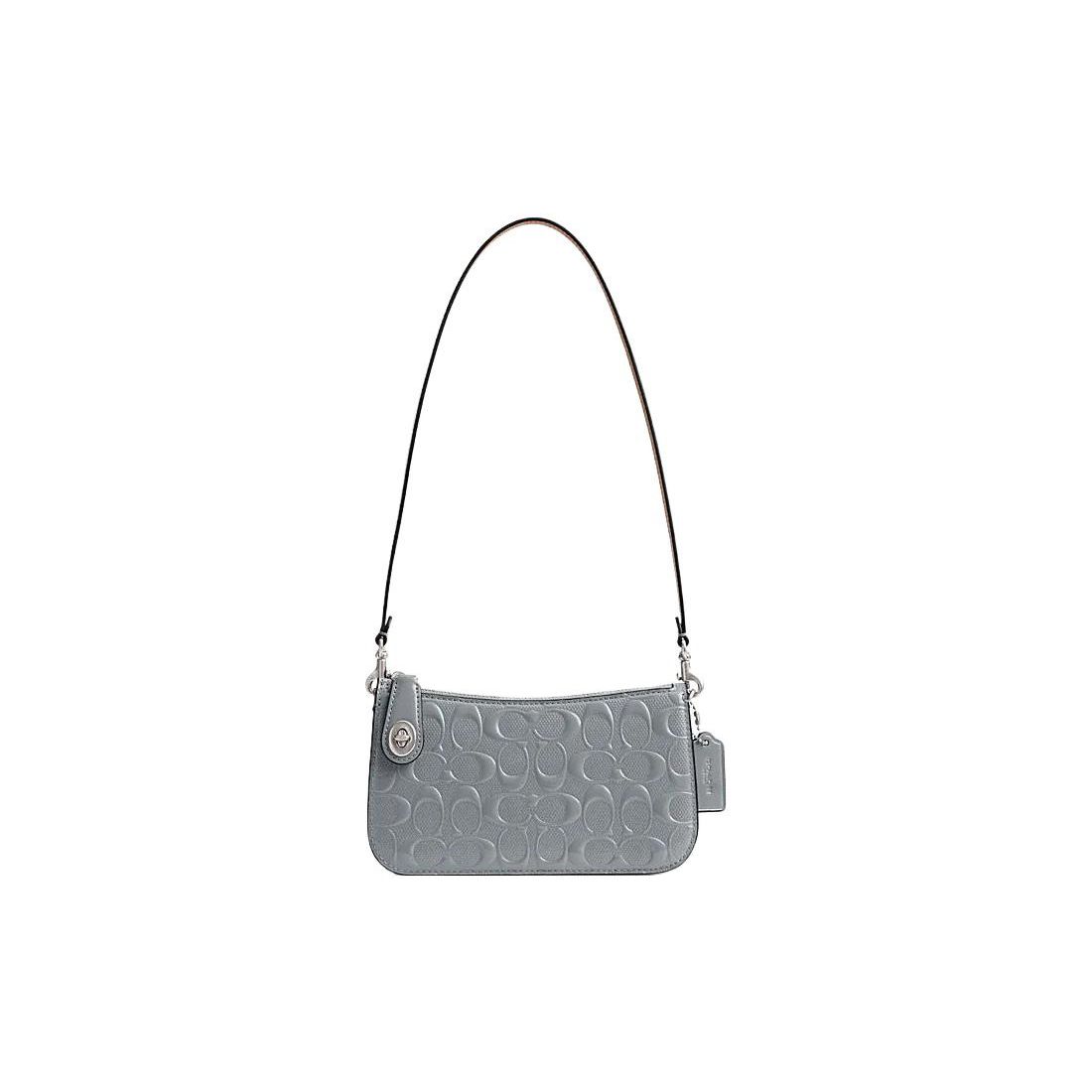 

Coach Penn 21 Solid Color Embossed Letter Hardware Zipper Closure Leather Underarm Handbag Women handbag Gray Blue CM552-LHN19 Basic Set (Bag+Dust Bag)