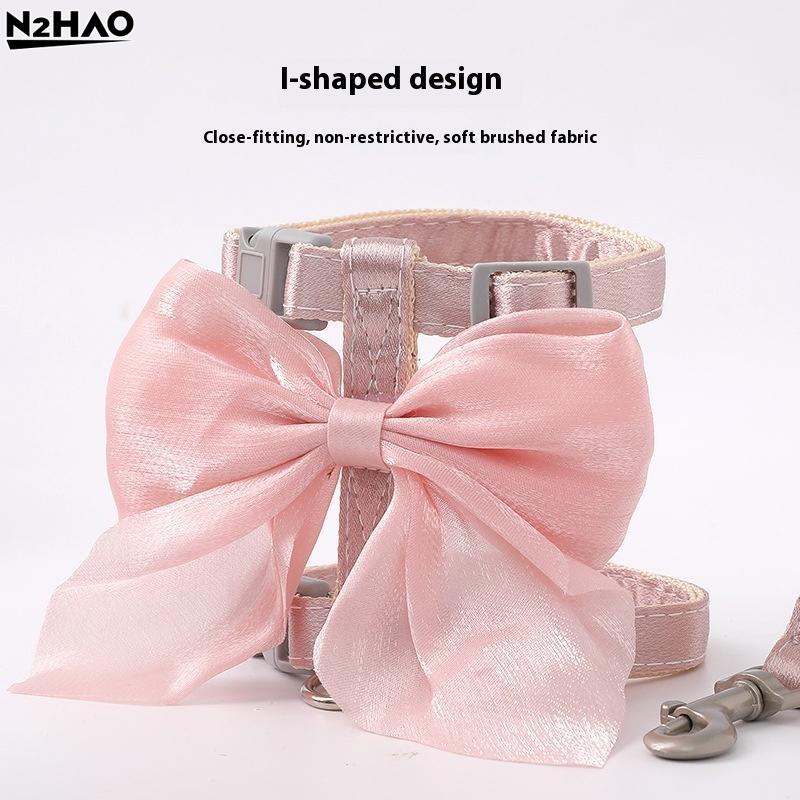 Bright Silk Cute Bowknot Cat Harness And Leash Adjustable Pet Harness With Traction Rope For Cat Kitten Puppy Rabbit Ferret