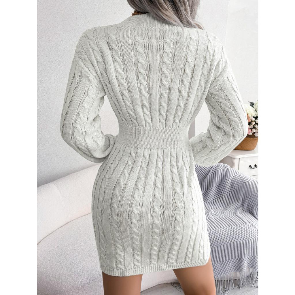 GMXIA Autumn and Winter Fashion Waist-cinching, Twisted Figure-hugging Dresses, Woolen Dresses and Women's Clothing