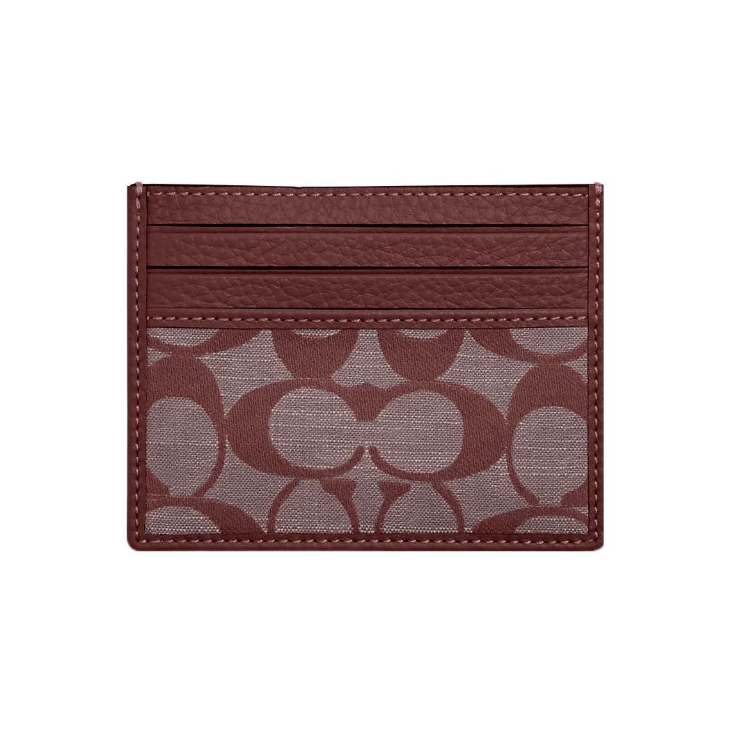 Coach Card Case 10 Classic Monogram Canvas And Leather Mini Women Card Case Burgundy CH100-B4WN Basic Set (Bag+Dust Bag)