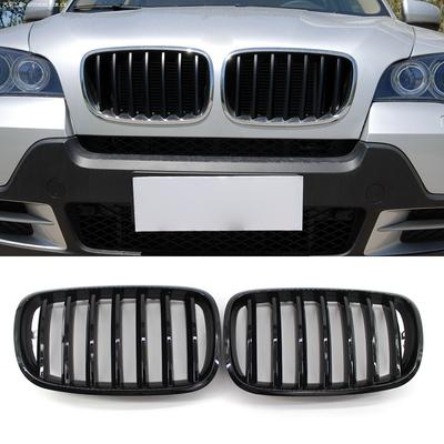 1 Pair Car Front Bumper Grill Gloss Black Double Slat Kidney Grille for BMW X5 E70 X6 E71 2007-2013 Car Accessories