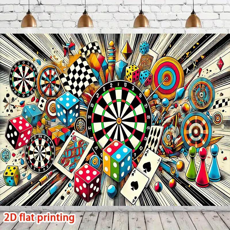 Game Night Tapestry, Retro Game Collage Background Cloth, Man Cave Decor