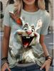 Wielkanocny Damski Śmieszny T-shirt z Nadrukiem Królika Krótki Rękaw Topy 3D Nadruki Koszulka z Okrągłym Dekoltem Letnia Casualowa Odzież Damska