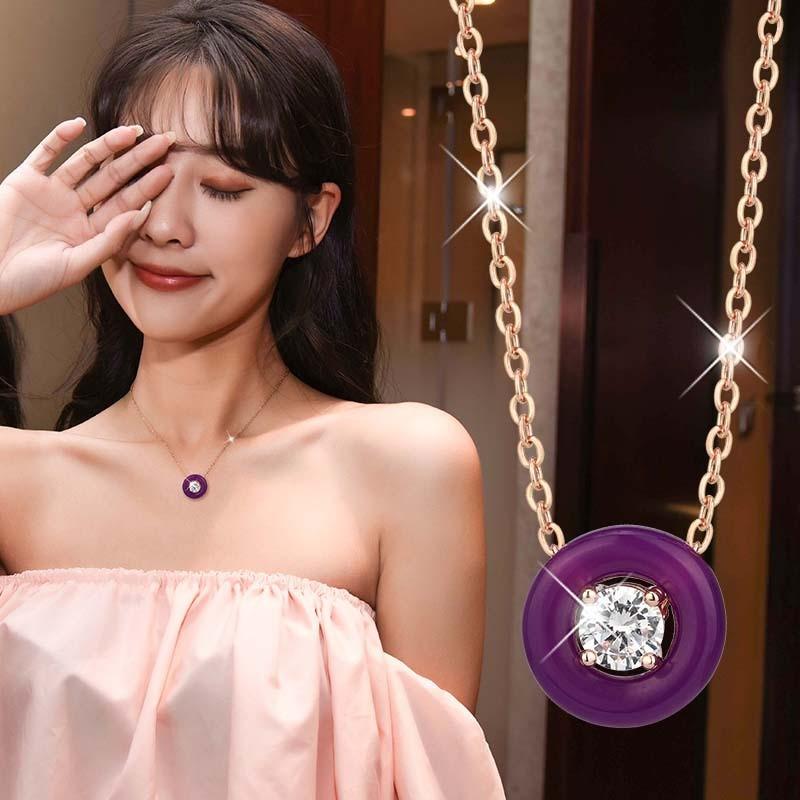 Stunning Korean Style Round Bubble Agate Zirconia Clavicle Necklace For Women In Unique Colors