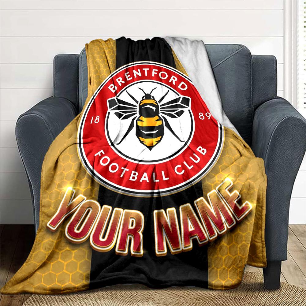 1pc Brentford F.C Blanket with Custom Name, Gift, for Men and Women, Soft Blanket, Good for Sofa Bed Couch Travel, Lightweight Flannel Blanket