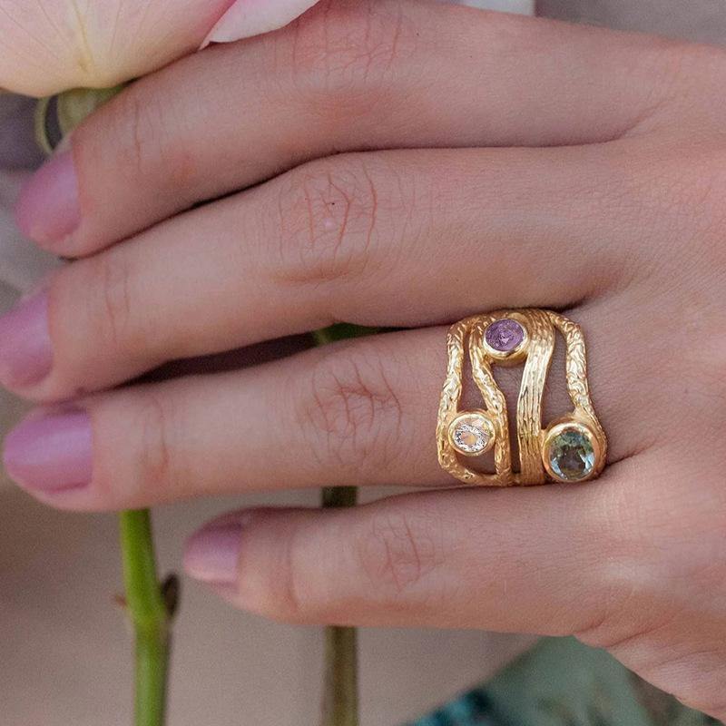 1pc Synthetic Zircon Ring, Gradient Color, Geometric Multi-layer Lines, Exquisite Luxurious and Fashionable Ring