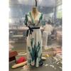 Rochie de damă cu decolteu în V, imprimeu digital, cu șnur, cu mânecă scurtă, rochie lungă