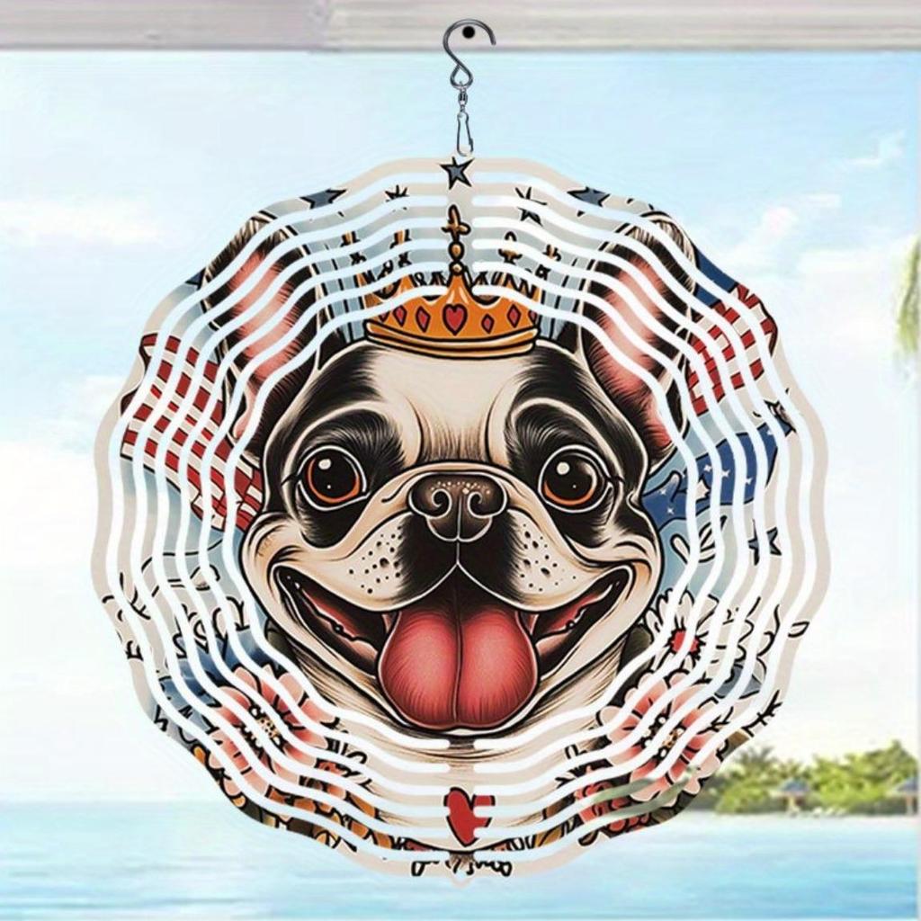2D Metal Wind Chime with Playful French Bulldog Design – Handcrafted Outdoor Garden Decor, Weather-Resistant Hanging Art for Patio