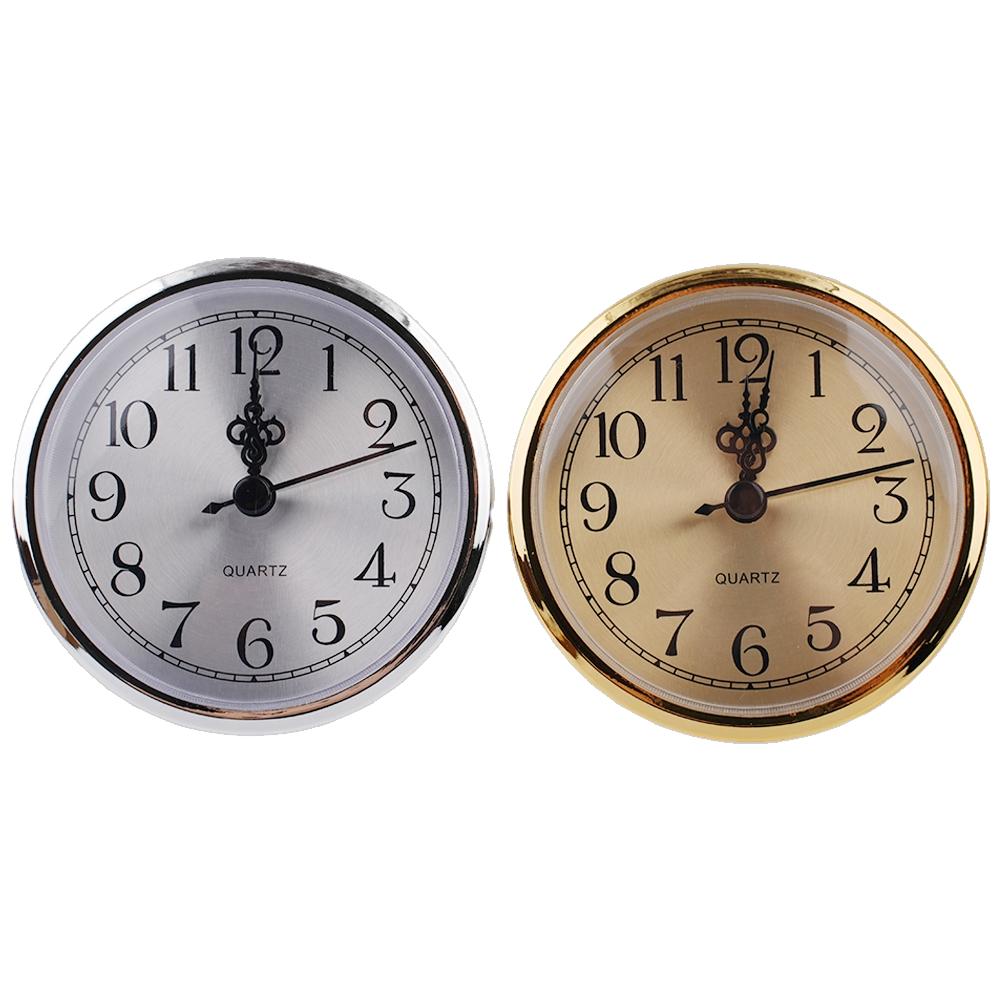 1 unidad de inserto de reloj de cuarzo con movimiento de 90 mm para reparación, números arábigos, lente transparente, bricolaje, plástico dorado/plateado + metal incrustado.