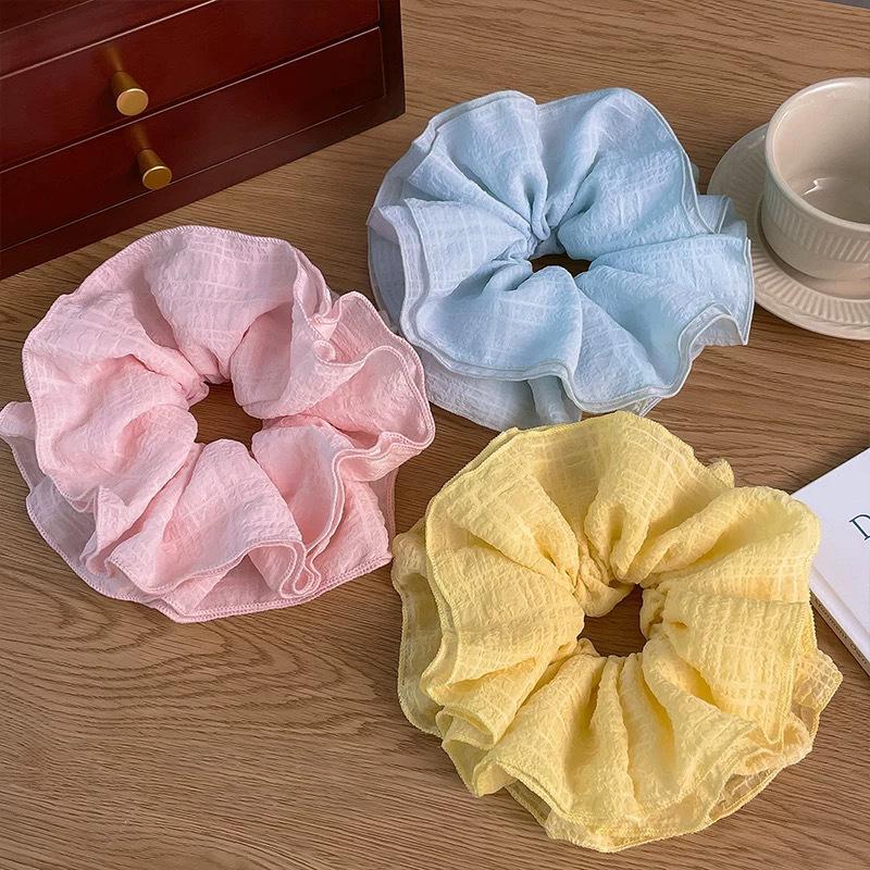 Extra Large Pleated Blue Scrunchie - Korean Style Hair Tie for Women
