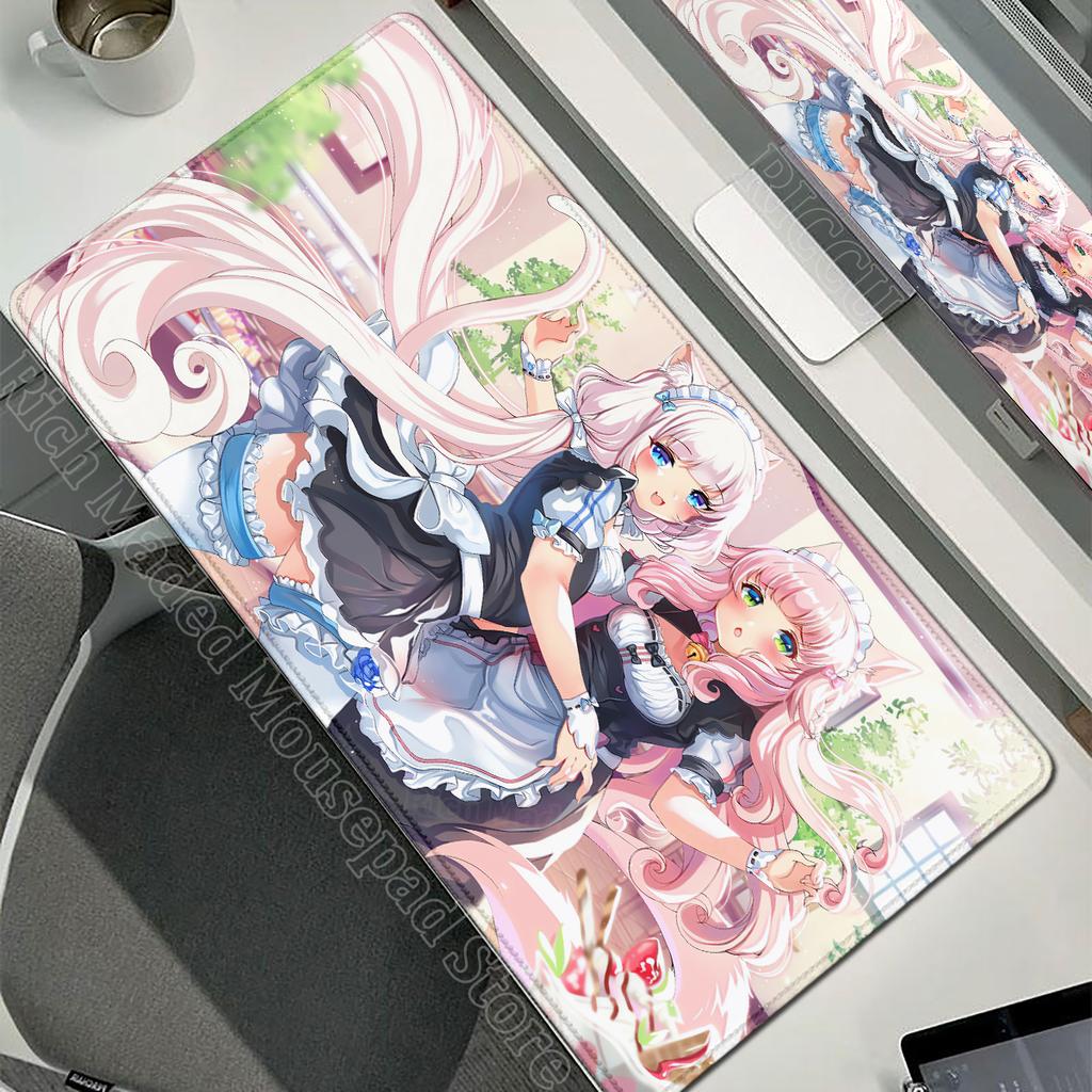 XXL Gamer Computer Desk Mat Nekopara Mouse Pad Cute Anime Girl Mousepad Carpet Office Laptop Mousemat Desktop Table Mat 900x400