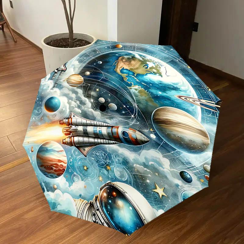 1PC space exploration space travel Umbrella-8-Rib Reinforced Portable Folding Travel Suitable for All Seasons Outdoor Daily Use-J386