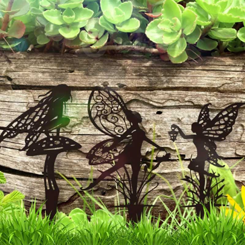Flower Fairy Patio Sculpture Outdoor Garden Metal Iron Lawn Insert Metal Crafts Outdoor Garden Decoration