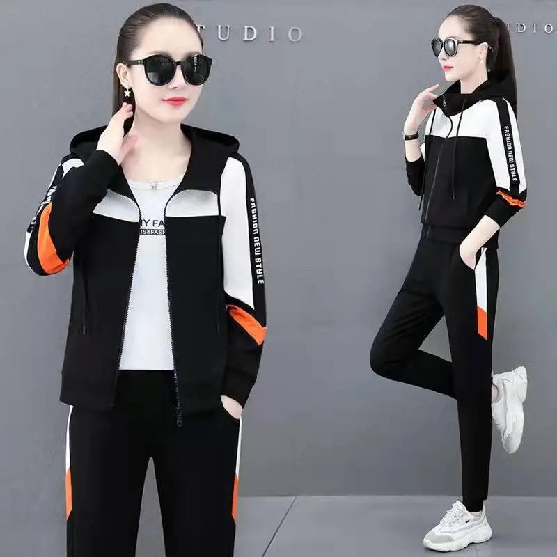 

Женский осенне-весенний утепленный спортивный костюм с подкладкой, худи и комплект из двух предметов в корейском стиле XS