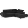 Left-hand Convertible Corner Sofa - 3 Seats - JAVA - Black Fabric - Headrests and Storage Chest - 262 X 235 X 96 Cm - CONFORTEAM
