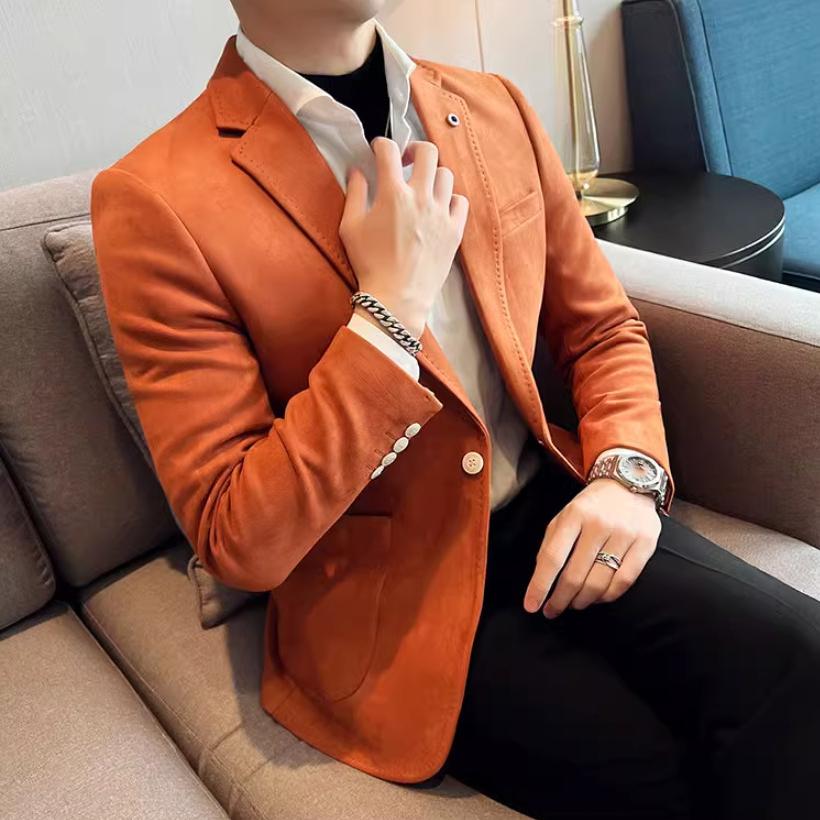 Fashion Suit Coat Men's Slim Fit Velvet Elegant Blazer Coat Business Casual Wedding Suit