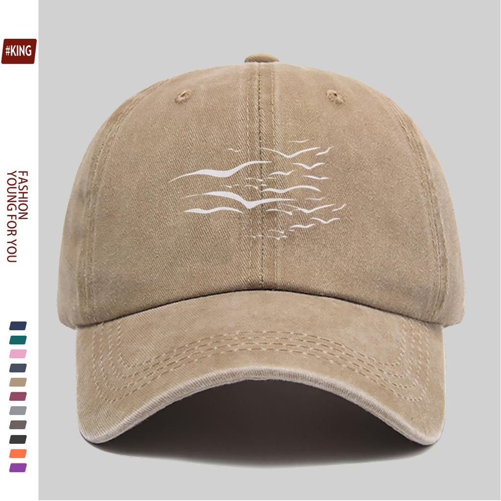 Seagull Flying Graphic Washed Cotton Baseball Cap Unisex Adjustable Outdoor Leisure Hat