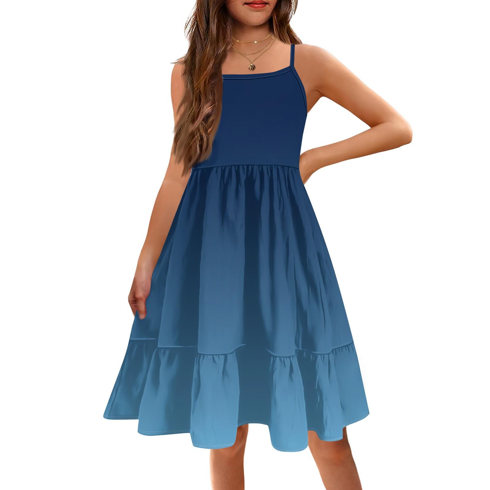 

Дети Condole Girls Летние безрукавки Милые принцессы Печать Градиент Досуг Платья 160 синий