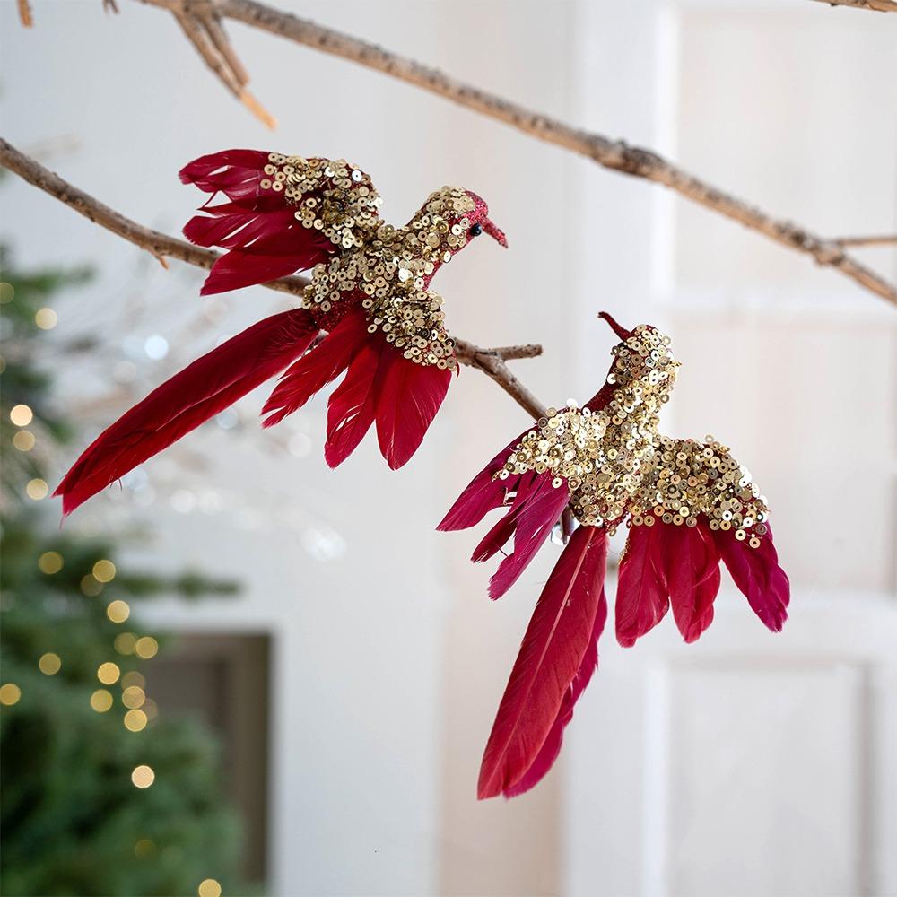 2pcs Glitter Christmas Foam Bird Beautiful Handmade Feather Birds Ornaments Realistic Artificial Birds Pendants Party Decoration