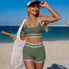 Damen Badeanzug Unifarben Sport Badehose Sexy Bikini Anzug Strandmode Mehrfarbig