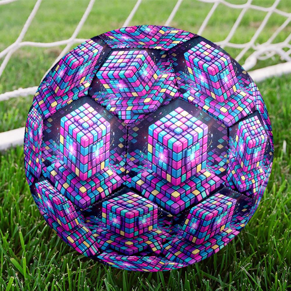 1pc Colorful Cube Puzzle Themed Soccer Ball, Size 5, Lightweight PVC Material, Outdoor Training Soccer Ball Gift. q62280