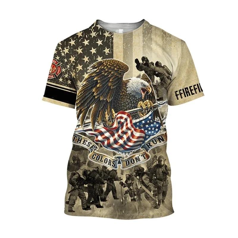 Firefighter Fire Simulation Drill Pattern 3D Print Cross-border New Men's Casual Short-Sleeve T-Shirt Factory Direct Sale