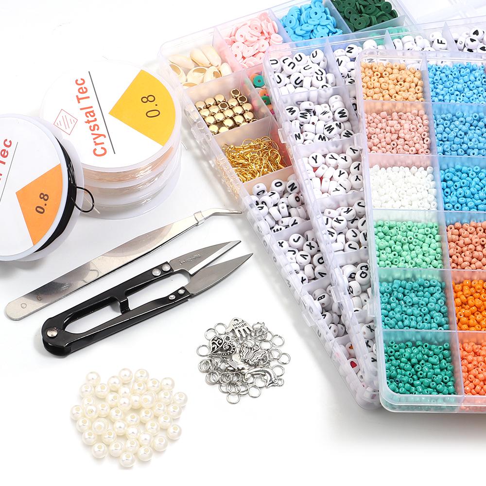 28/48 Grids Glass Beads Seed Beads Polymer Clay Beads Loose Spacer Beads Jewelry Making Kits DIY Necklace Bracelet Beads Kit