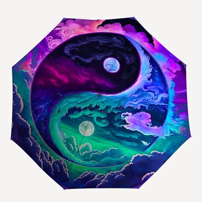 1PC Cosmic Yin Yang Symbol Folding Umbrella with 8 Frames, Automatic Open, Durable Frame, Quality Craftsmanship yy250912101