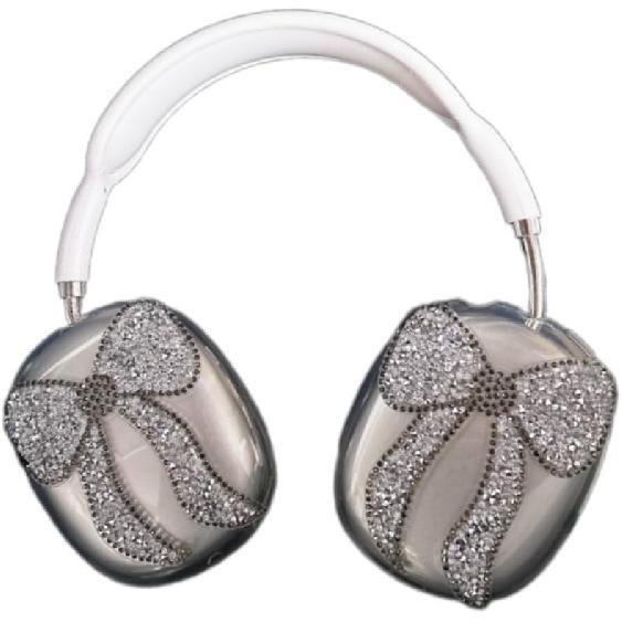 Совместимый с чехлом AirPods Max, Милый бант, Роскошный дизайн, Прозрачный кристалл, Сияющие Блестящие Алмазы, Чехол-накладка для AirPod Max, Подходит для женщин серебряный