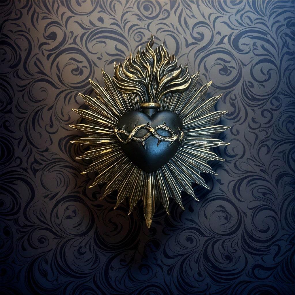 Gothic Sacred Heart Wall Hanging Religious Home Resin Statue Decorative Pendant, Suitable for Churches, Christmas, Weddings