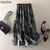 Women Spring Autumn Boho Lace Crochet Skirt Stretch High Waist Women Embroidery A-Line Skirt Women Beach Pleated Skirt