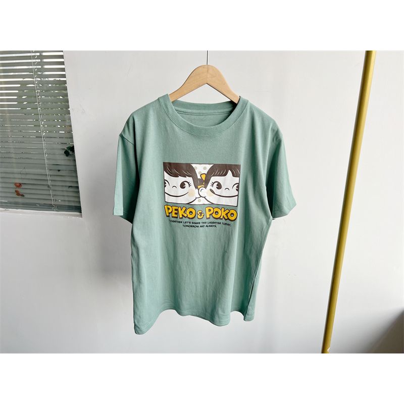 

South 7-26 Creative Stylish Print Milk Girl Pure Cotton Shoulder Short Sleeve T-shirt Summer Anti-Aging Top H25-4