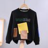 Retro Patchwork Fleecegefüttertes Sweatshirt für Jungen - Langärmeliges, verdicktes T-Shirt für Frühling und Herbst.