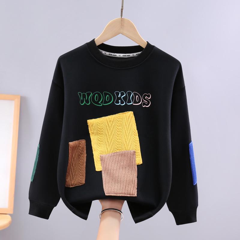 Retro Patchwork Fleecegefüttertes Sweatshirt für Jungen - Langärmeliges, verdicktes T-Shirt für Frühling und Herbst.