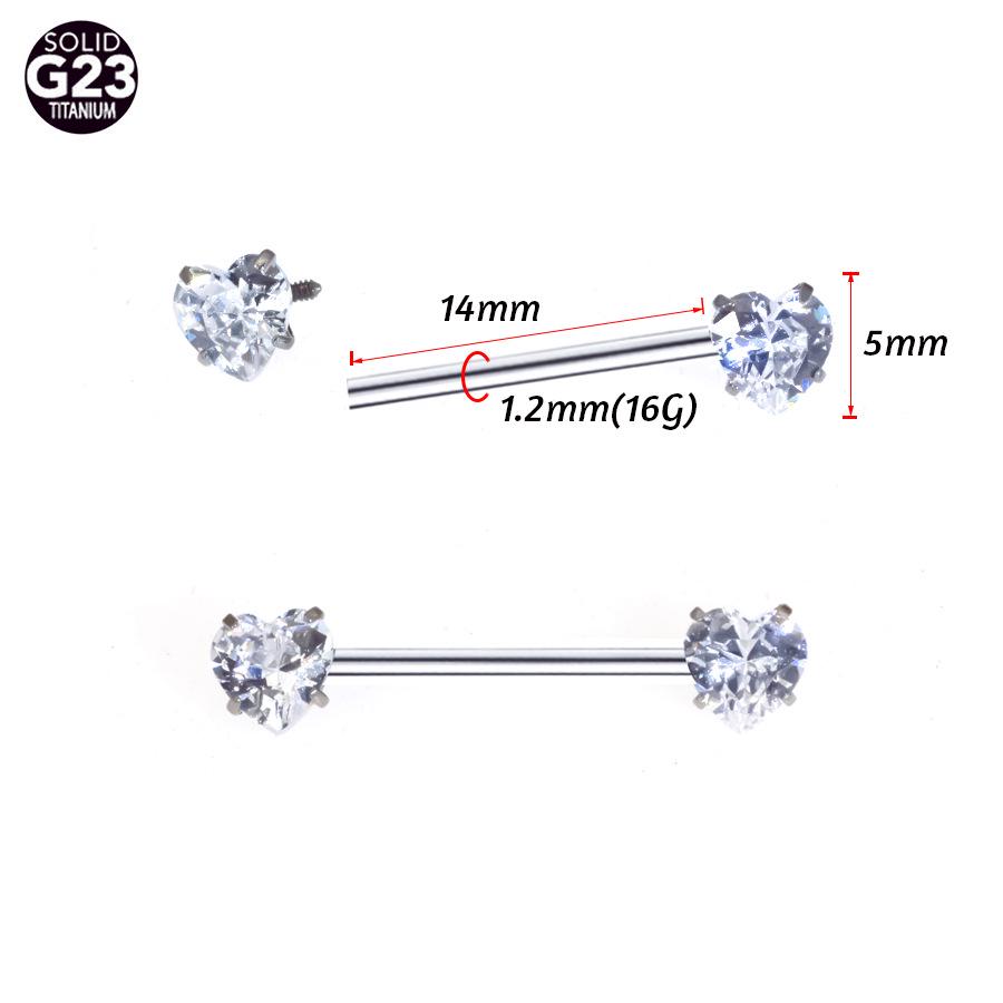 F136 Titanium Alloy 4-Prong Peach Heart Nipple Ring with Internal Thread Piercing Jewelry