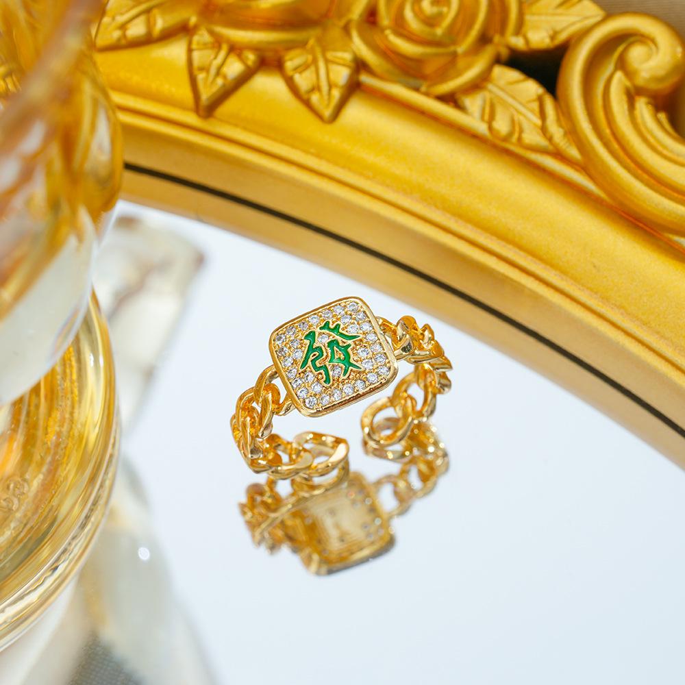 

Red Diamond Mahjong Gold-Plated Adjustable Ring: Luxury, Durable, Non-Fading Jewelry