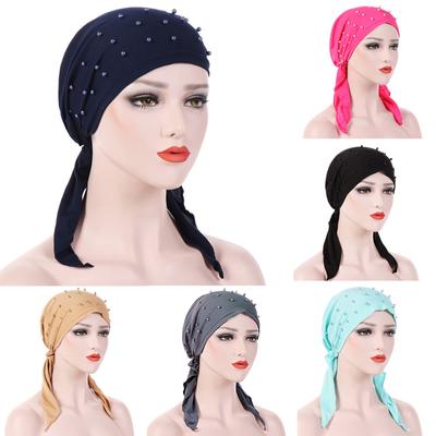Mulheres Índia Beading Muçulmano Stretch Turban Chapéu Algodão Perda de Cabelo Lenço de Cabeça Envoltório