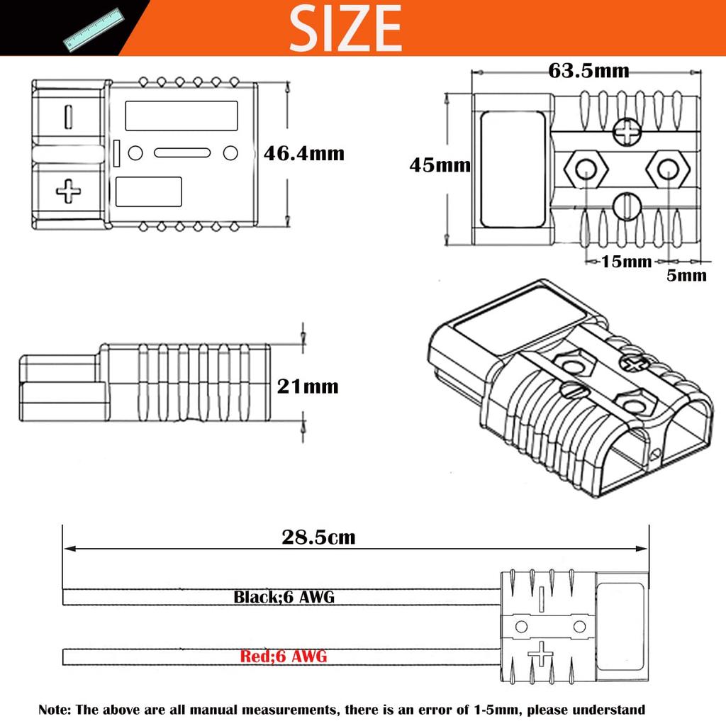 CESFONJER 120A Connector 6 AWG with 25cm Silicone Cable (2 Set), Quick