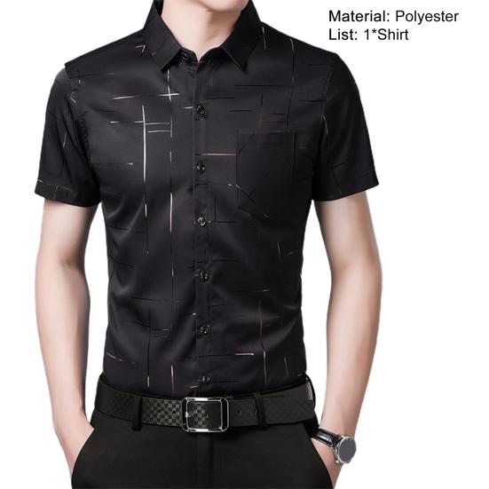 Men Shirt Business Formal Turn-down Collar Silky Summer Top for Work
