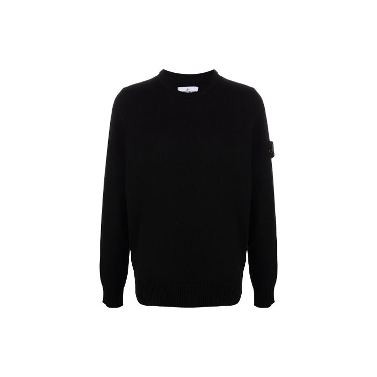 Stone Island FW21 Logo Ontwerp Losse Pasvorm Ronde Hals Lange Mouwen Wol Trui Heren trui Zwart 7515535A3-V0029 XXXL